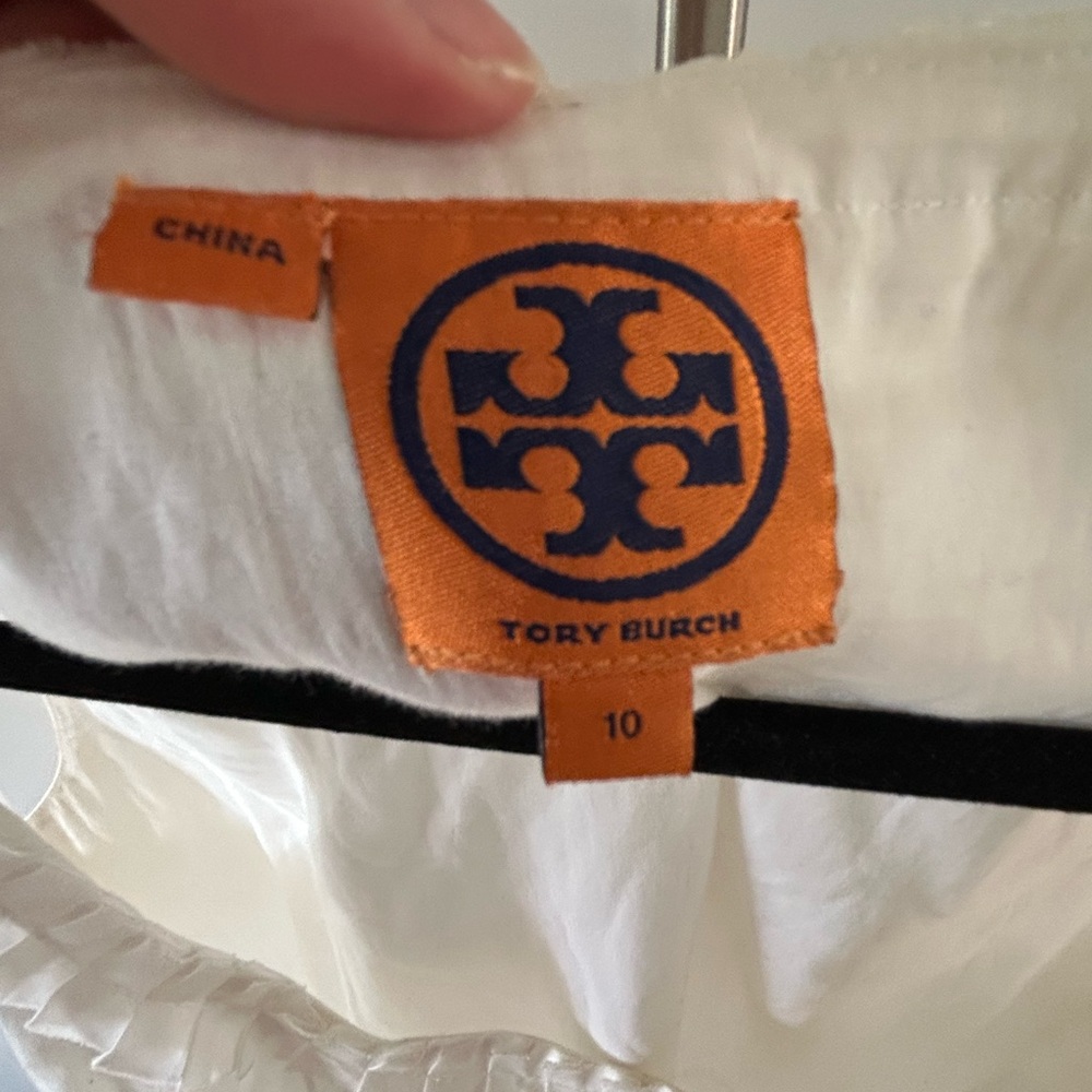 Tory Burch White Cotton Dress with Ruffle Trim